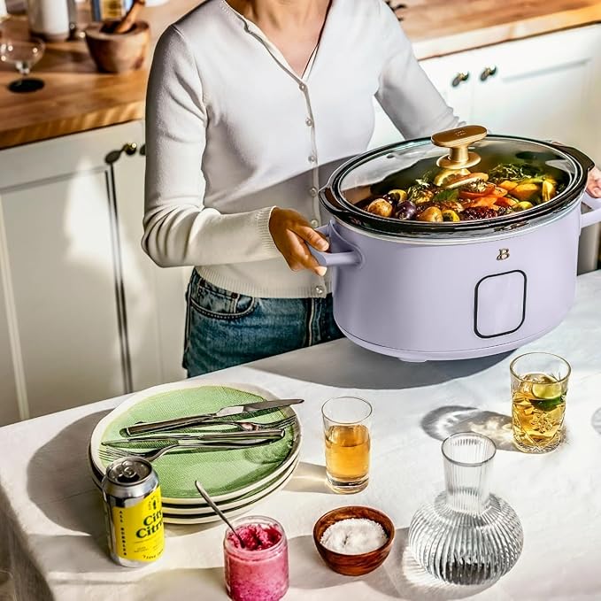 Beautiful 6 Qt Programmable Slow Cooker with Touch Control, Digital Timer and Keep Warm Function – Large Electric pot Capacity Kitchen Appliance by Barrymore (Lavender)