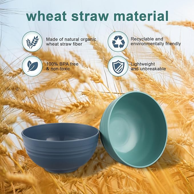 12 Pcs Unbreakable Cereal Bowls Set, 26 Oz Wheat Straw Bowls Set, Microwave & Dishwasher Safe Rice Bowls for Kitchen, Reusable Plastic Bowls for Soup, Salad and Snack, BPA Free, Multicolor