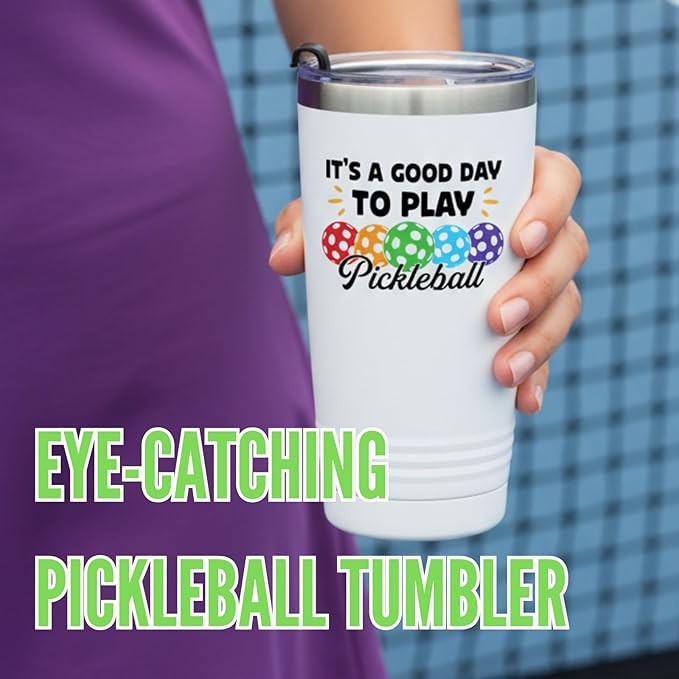 Onebttl Gifts for Pickleball Lovers, Good Day to Play Pickleball, Insulated 20oz Stainless Steel Travel Tumbler with Lid