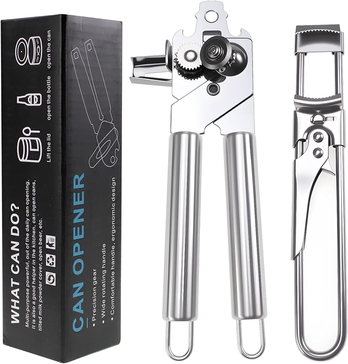 Adjustable Stainless Steel Jar Opener & Magnetic Manual Can Opener Set - Multifunctional Openers for Weak Hands, Seniors with Arthritis, Effortless Jar, Bottle and Can Lid Openers