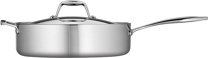 Tramontina Signature Tri-Ply Clad Stainless Steel 6-Quart Saute Pan with Lid, Induction-Ready Cooking Pan, Dishwasher-Safe, NSF-Certified, Made in Brazil