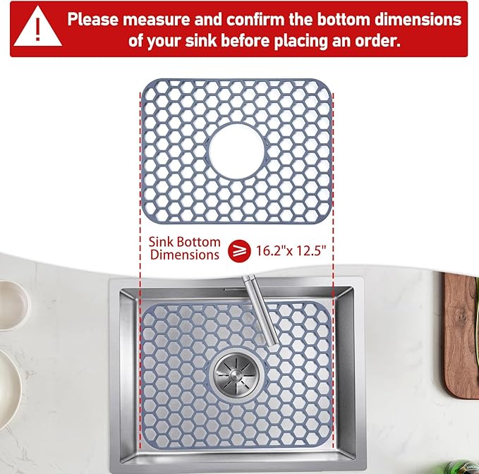 Silicone Sink Protectors for Kitchen Sink with Center Drain - 16.2"x12.5" Kitchen Sink Mats Accessory, Non-Slip Heat Resistant Sink Mat for Bottom of Farmhouse Porcelain Stainless Steel Sink