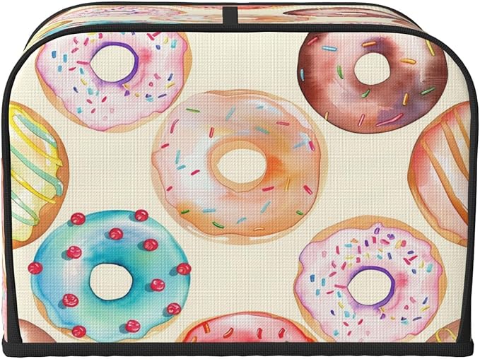 Watercolor Donuts 4 Slice Toaster Cover Wide Slot Dustproof Bread Maker Cover Fingerprint Bakeware Protection Kitchen Appliance Cover Toaster Bag