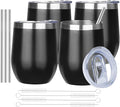 MEZMUT 12 Oz Insulated Wine Tumbler with Lid Double Wall Vacuum Stainless Steel Wine Glass Coffee Mug Insulated Tumbler Cup for Champaign, Cocktail, Beer (Black, 4 Pack)