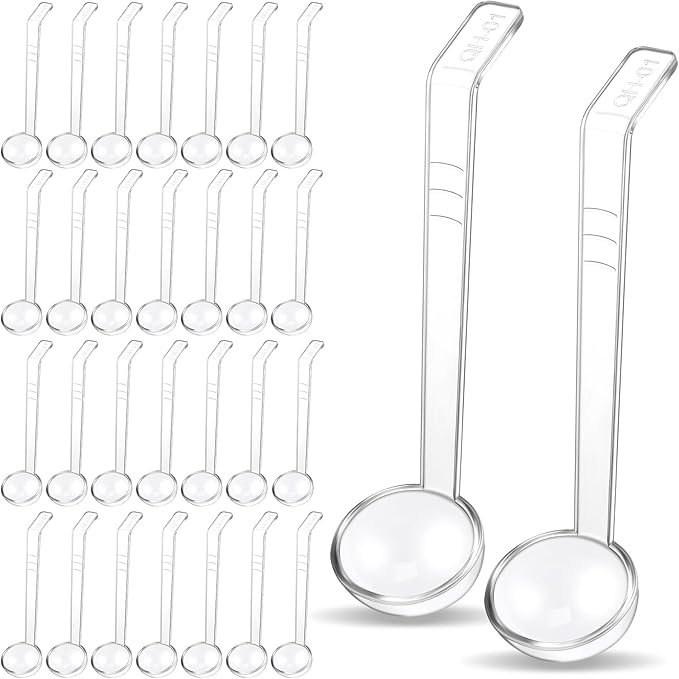 30 Pieces 7 Inches 1 oz Small Ladle Mini Plastic Gravy Ladle Long Handle Ladles for Serving Dressings Soup Punch Bowl Fruit Juices Soup Cocktail Parties (Clear)