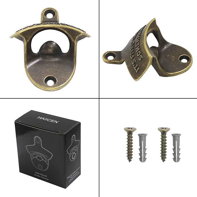Wall Mount Beer Opener Screw In IT'S FIVE O'CLOCK SOMEWHERE Antique Bronze Bottle Cap Opener Table Mounted for Gifts