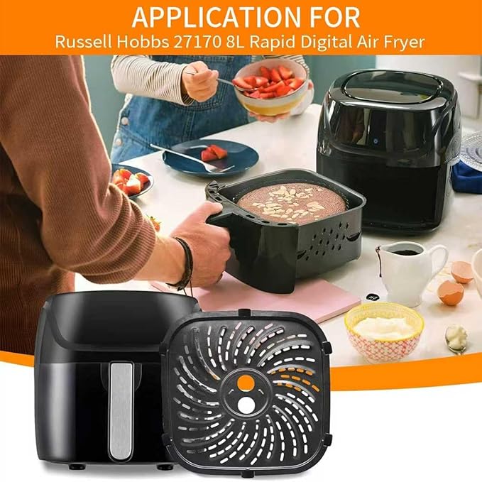 Air Fryer Grill Pan for PowerXL Vortex Pro 8 QT Air Fryer, Oval Nonstick 10''*10''Air Fryer Accessories Replacement Part Tray Basket Grill Plate Crisper Plate with Rubber Bumpers,Dishwasher Safe