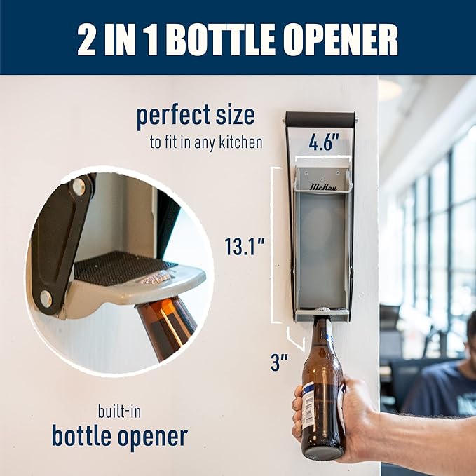 Mckay 16 Oz. and 12 Oz. Metal Can Crusher, Can Crusher Wall Mounted, Can Crushers for Recycling Wall-Mounted Smasher for Aluminum Seltzer, Soda, Beer Cans and Bottles, Gadgets for Home - Grey