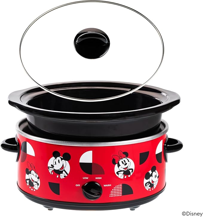 Uncanny Brands Disney Mickey and Minnie Mouse 5-Quart Slow Cooker – Officially Licensed, Removable Stoneware, Adjustable Temperature, Easy-Clean Design