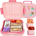Caperci Bento Box for Kids - Leak-Proof Lunch Box Snack Container with 2 Modular Containers & 4 Compartments, Hold 4.8 Cups, Portable Handle, BPA-Free, Microwave/Dishwasher Safe (Mermaid)