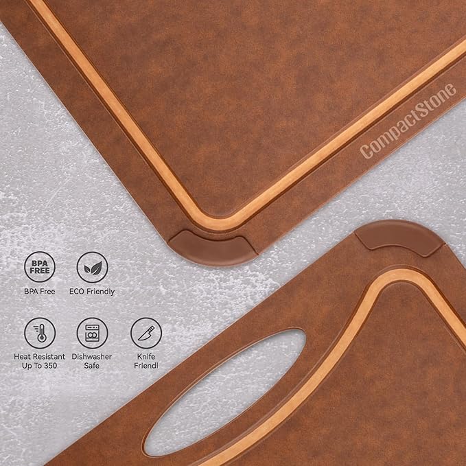 Cutting Board with Non-Slip Feet and Juice Groove for Kitchen, Wood Fiber Composite, 14.6-Inch by 10.8-Inch, Brown