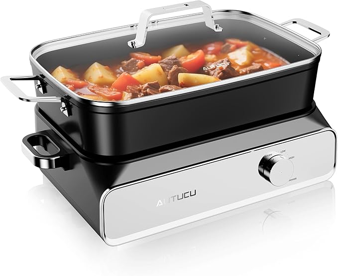 Slow Cooker 10-Quart - PFOA-Free Ceramic Coating, Oven Safe to 450°F | Keep Warm Function for Large Family Gatherings (Includes Silicone Spoon)