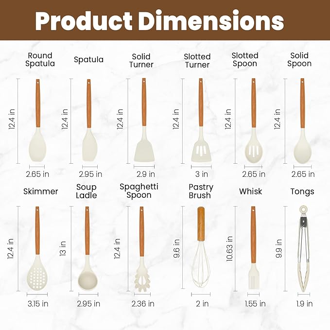 Kitchen Utensils Set - Silicone Cooking Utensils Set - 12 Pcs for Cooking, Spatula,Turner, Spoon, Brush, Useful Pots and Pans Accessories, Kitchen Gadgets for Non-Stick Cookware BPA FREE