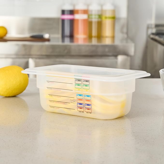 Restaurantware Food Pans Pack of 10 Plastic Rectangle Food Containers 1/9 Size with Traceability Label, Storage Containers Dishwashable Hot Cold Friendly for Restaurants Buffet Commercial Use