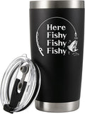 Panvola Here Fishy Fishy Fishy Fisherman Tumblers Fishing Gifts To Husband Dad Grandpa Boyfriend Vacuum Insulated Tumbler 20 oz