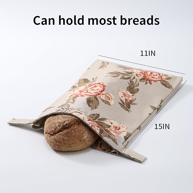 Beeswax Bread Bags for Homemade Bread. Beeswax Bags for Sourdough.（2 Pack Flower Design). 11 * 15IN. ZSHLXM