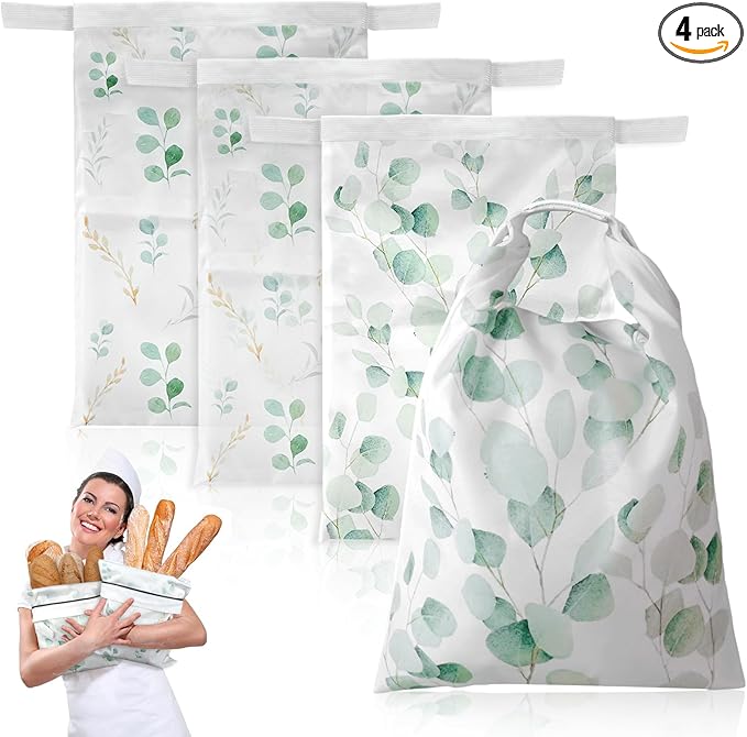 4 Pcs Reusable Beeswax Bread Bags for Homemade Bread 17" x12" Sourdough Storage Bags with Foodgrade TPU Lining Food Wraps to Keeping Fresh Loaf Fresh Freezer Baker Baking Supplies (Green)