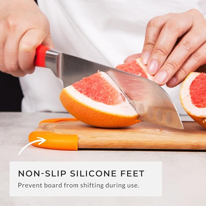 Elihome Premium Series 3-in-1 Kitchen Cutting Board Set, Non Slip Feet, Color Coded with Food Icon, Natural Wood Fiber, Dishwasher Safe, Eco-Friendly, Juice Grooves,Non Porous, BPA Free, Made in USA