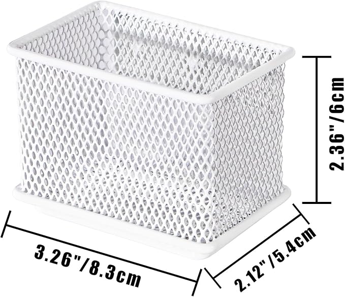 White Magnetic Basket, 2 Pack Wire Mesh Magnetic Refrigerate Organizer, Magnetic Pencil Holder for Whiteboard, Magnetic Shelf Desktop Storage, 3.42'' x 2.36'' x 2.55''