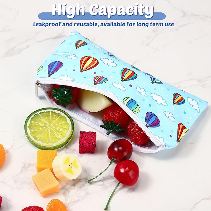 Chumia 6 Pcs Reusable Snack Bags Christmas Gifts Food Safety Washable Snack Bags Lunch with Zipper Portable Sandwich Bag Food Storage Pouch Double Layer(Lovely,6.9 x 3.7 Inches)