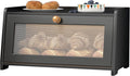 Bread Box for Kitchen Countertop, Vintage Wooden Counter Breadbox, Bamboo Bread Storage Container Bin for Homemade Bread, Small Farmhouse Corner Breadbox Organizer with Acrylic Window, Black