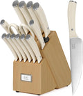 Premium Sharp Knife Set High Carbon Stainless Steel Forged Sharp Knives Set for Kitchen Rivet Ergonomic Handle Hundreds of Years of Masterful Craftsmanship(Ivory,15PCS)