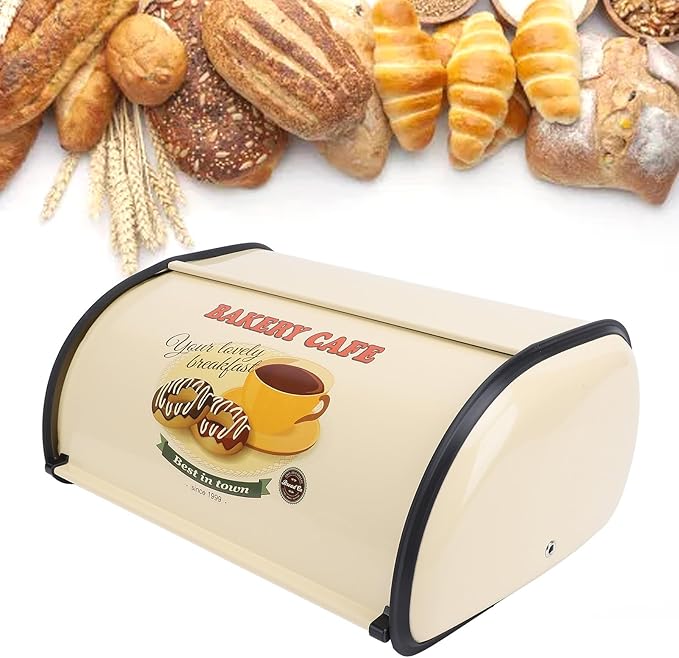 Bread Box,Roll Top Bread Box Vintage Bread Container for Kitchen Countertop Drum Type Metal Bread Storage Bin for Bread Cake Doughnut Biscuit Food Tableware (Type 3)