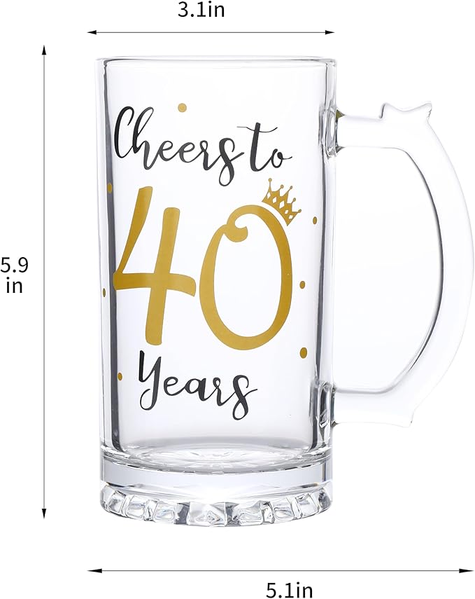 40th Birthday Gift，Men and Women Cheering 40th Birthday Beer Mugs，Cheers to the 40th Anniversary Beer Glass，40th Birthday Party Wedding Anniversary Decorative Gift, 18 Ounce (Cheers to 40 Years)