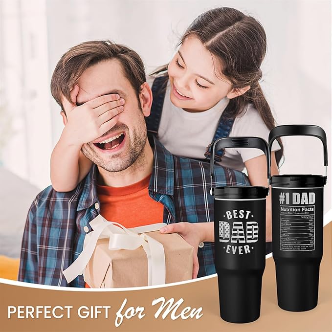Best Dad Ever Tumbler 30oz with Carry Handle, Stainless Steel Insulated Tumblers Travel Cup with Flip Straw Lid, Gifts for Dad from Daughter Son, Dads Gift for Birthday Christmas Fathers Day