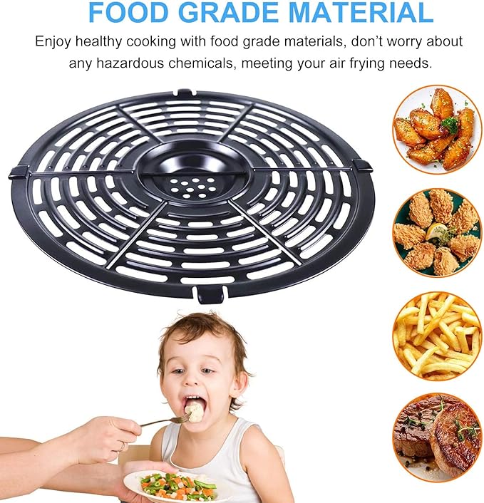 Grill Pan for Power XL 5QT Air fryer, 8.7'' 5QT Round Non-Stick Air Fryer Replacement Tray Rack Parts Accessories Crisper Plate Grill Plate, Dishwasher Safe