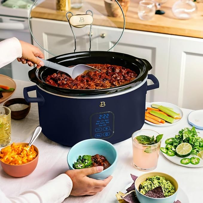Beautiful 6 Qt Programmable Slow Cooker with Touch Control, Digital Timer and Keep Warm Function – Large Electric pot Capacity Kitchen Appliance by Drew-Barrymore (Starry Night Blue)