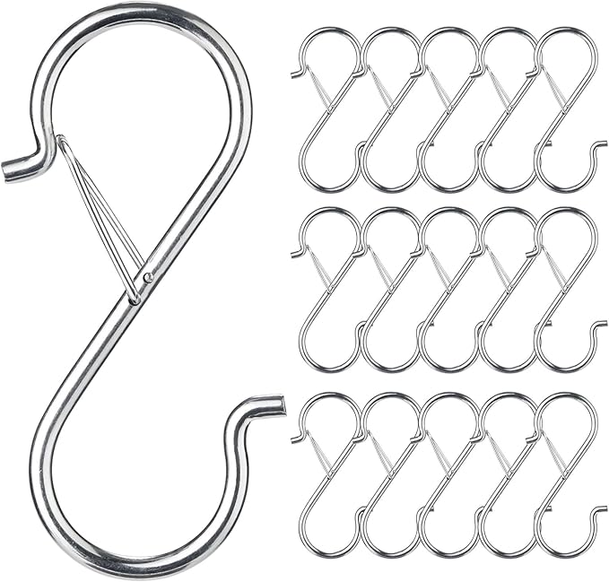 17 Pcs S Hooks for Hanging, Heavy Duty S Shaped Hooks Silver, Kitchen Hooks, S Hanger Hooks for Plants, Pots, Towels and Bags, with Safety Buckle Design, 3.5 Inch