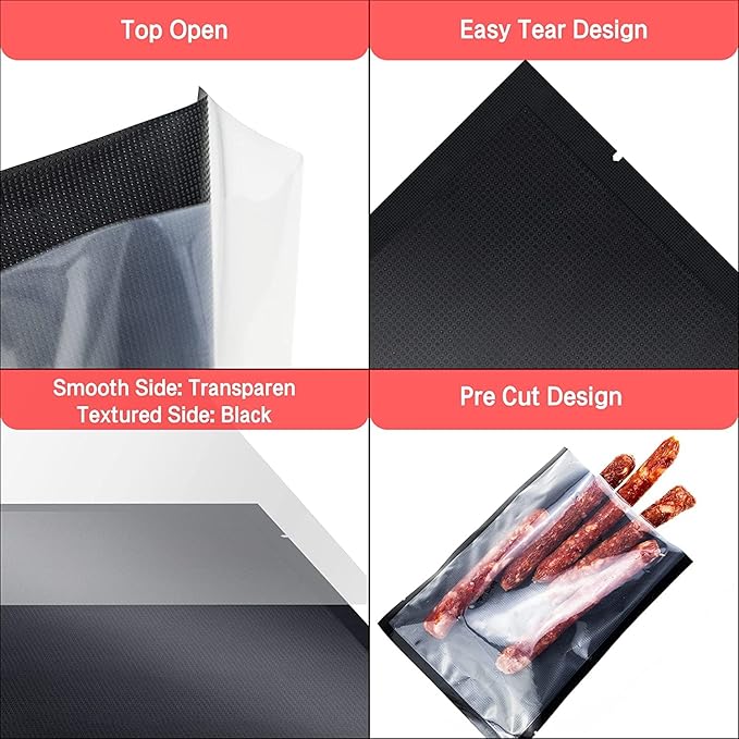CANLENPK 8x10 Inch/20x25cm Vacuum Seal Bags Black Back and Clear Front,Food Storage Bag,Seal Meal Snack Fruit Nut,Boil Steam Heat Freeze,Commercial Grade Heavy Duty Sealable Bags (100PCS, Black Back)