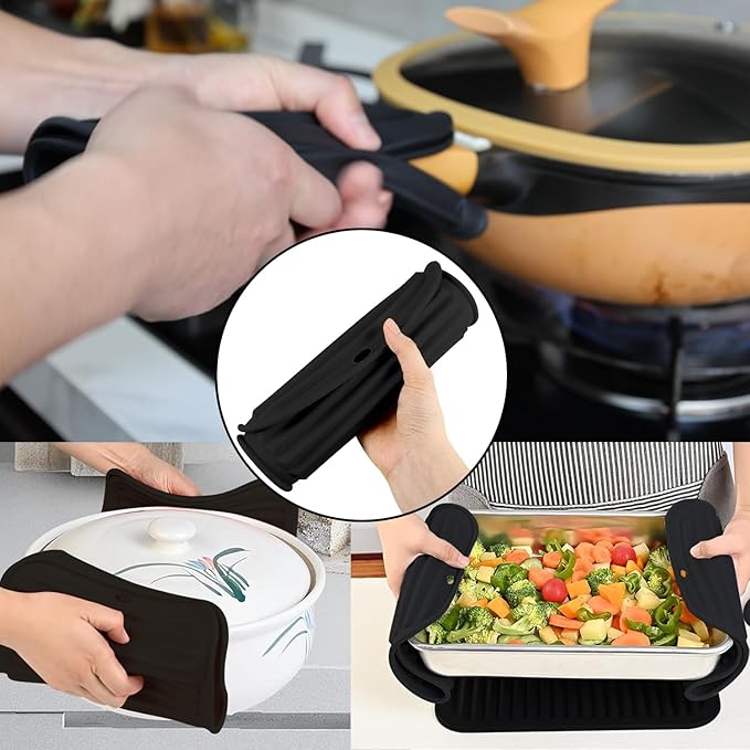 Trivets for Hot Dishes 4 - Pack Heat Resistant Pot Holders for Kitchen | Non - Slip Hot Pads for Hot Pots, Pans & Quartz Countertops | Black Kitchen Silicone Mats