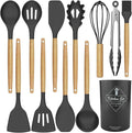 Silicone Cooking Utensils Kitchen Utensil Set - 446°F Heat Resistant Silicone Kitchen Utensils Set, Spatula,Turner Tongs, Spoon, Brush, Whisk,Kitchen Gadgets for Nonstick Cookware, BPA Free (Grey)