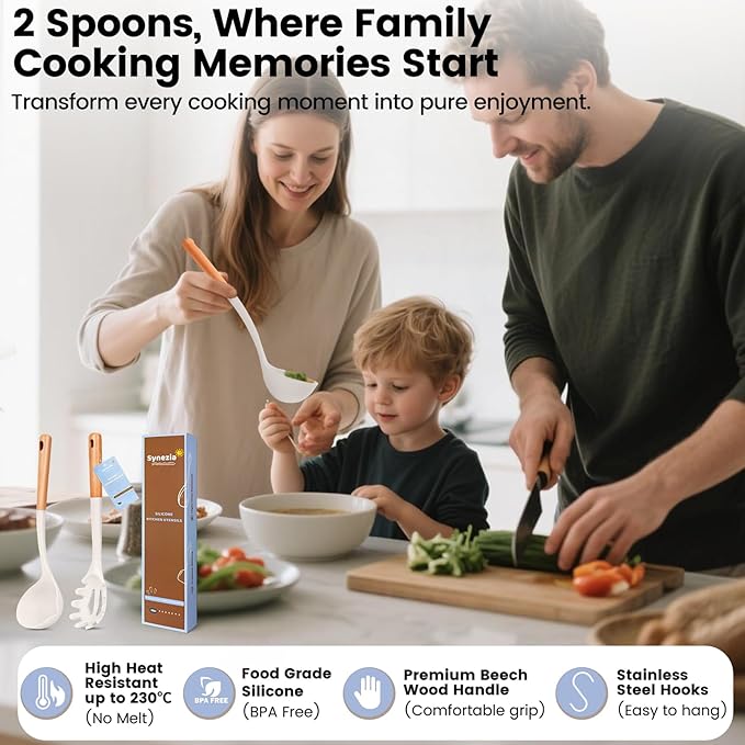Silicone Soup Ladle Spoon, Kitchen Soup Cooking Spoons Set, Large Spaghetti spoon, Nonstick Pasta Spoon, Heat Resistant Pasta Fork for Serving Soup, Noodle, Sauce