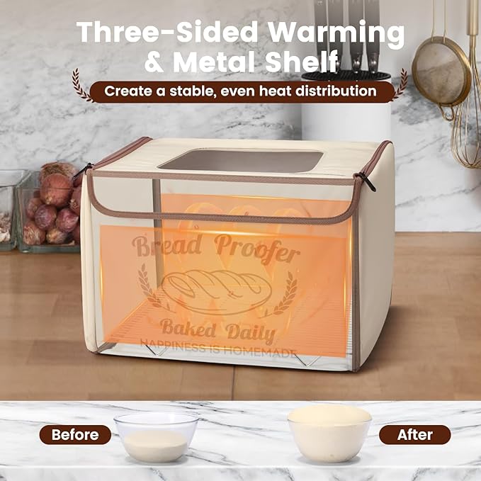 Folding Bread Proofing Box with 50-113℉ Temp Control & 48H Timer, Dough Proofer with Metal Rack, Humidor, Recipes, Ideal for Sourdough, Bread Baking, Pizza, Yogurt, Kombucha, Precise Control
