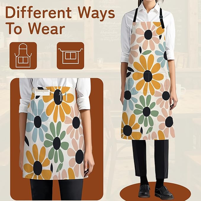 Apron with Pockets for Women, Adjustable Kitchen Cooking BBQ Chef Apron, Gifts for Mom Birthday, or Holidays