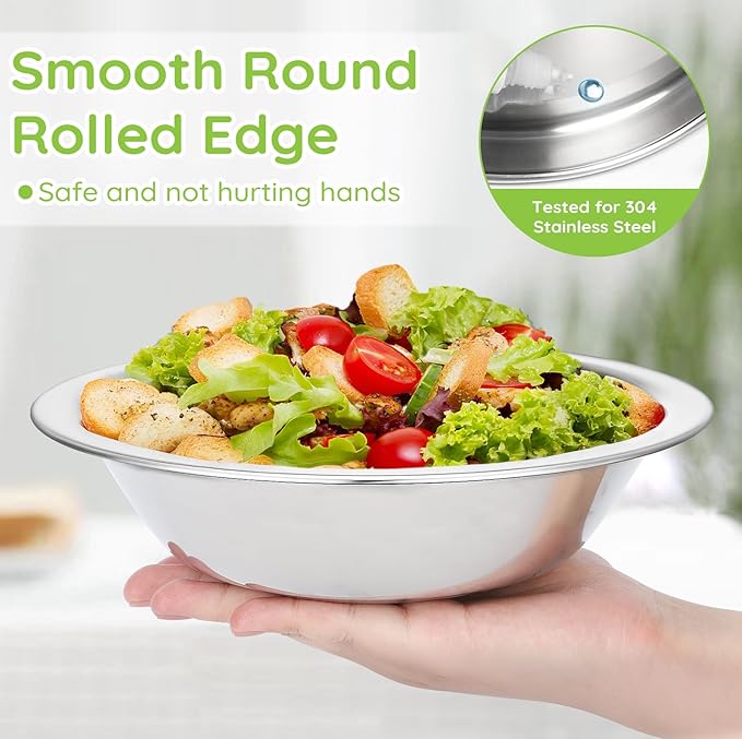 304(18/8) Stainless Steel Mixing Bowls for Kitchen, 4 Pack 8.7" 34.88 fl.oz Metal Mixing Bowls Set Stackable for Baking Serving Cooking Food Prep Storage Dishwasher Safe Heavy Duty