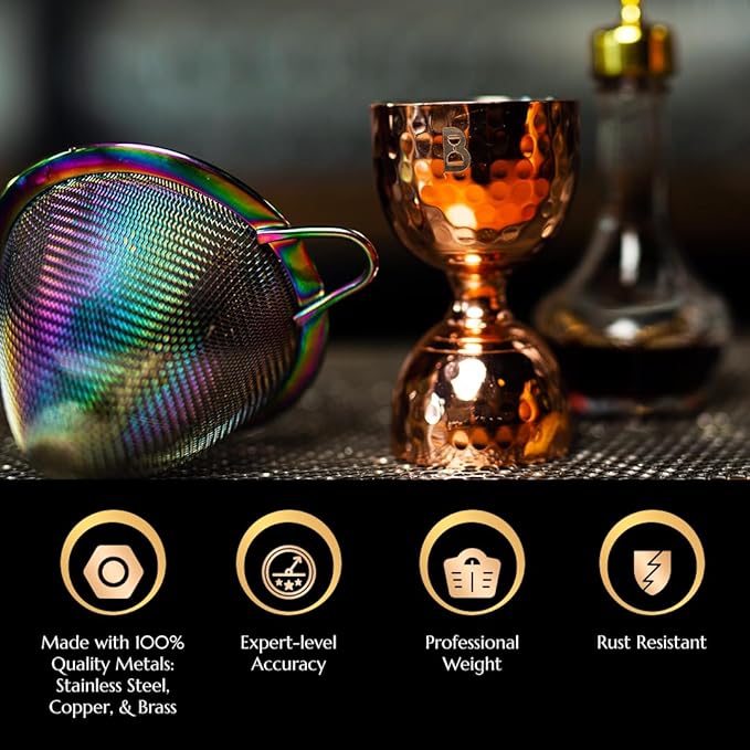 Hammered Bell Jigger by Bull In China - Premium 100% Copper with 0.25oz to 2oz Measures for Cocktails, Bars & Bartenders