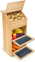 Potato Storage Bin, 3-Tier Potato and Onion Storage Bin with Lid, Wooden Bread Box for Fruit and Vegetable,Food Storage Containers for Kitchen Pantry (Oak)