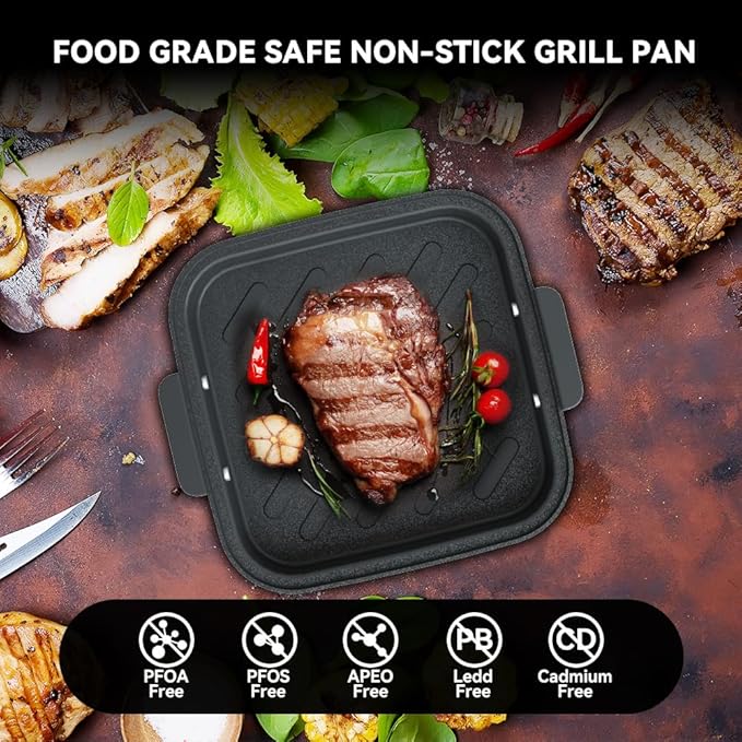 Astralship 2-in-1 Glass Air Fryer & Grill Combo, 4.2 QT + 1.3 QT Capacity, 7 Digital Presets, Small, Non-Toxic See-Through Glass Bowl, Low-Oil Healthy Cooking, Easy to Clean, Multi-Function Design