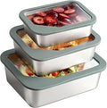 Stainless Steel Food Storage Container with Glass Lids, 3 Pack Nested Lunch Boxes, Airtight Lid Food Container for Sandwiches, Snacks, Meal Prep and Kitchen Storage