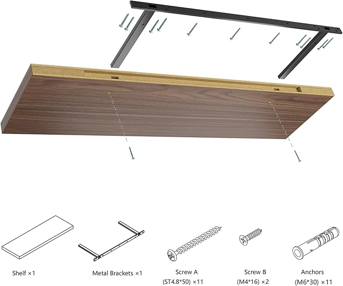 Wall Shelf Set of 3, Walnut Floating Shelves 36 in W x 10 in D x 1 in H, Wooden Floating Wall Shelf with Invisible Brackets for Living Room/Bedroom/Bathroom/Kitchen Storage and Decor