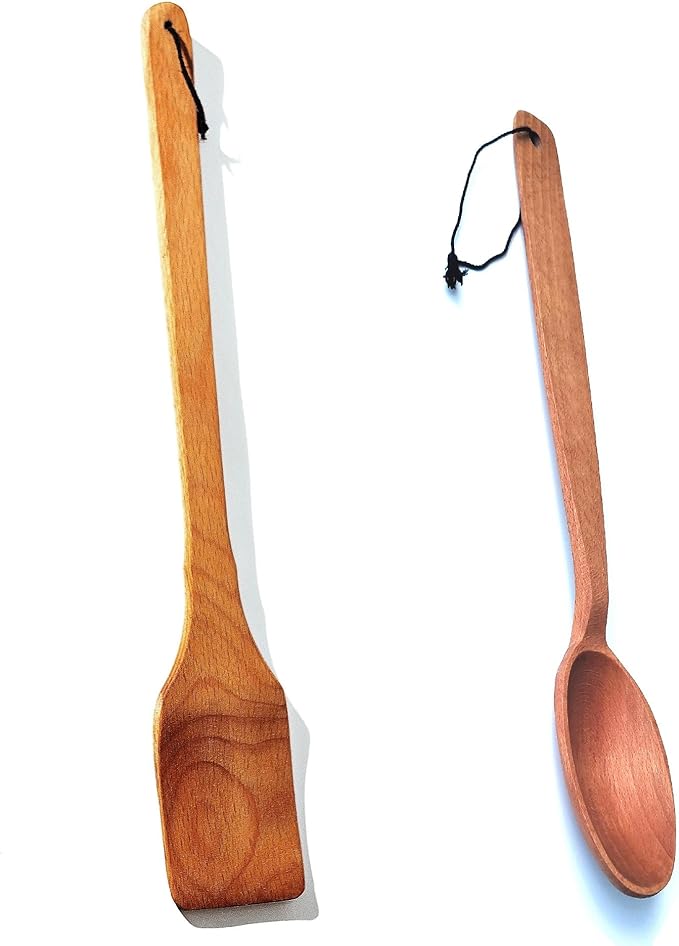 18" Long Wooden Paddle and 14" Large Wooden Spoon Bundle. Heavy Duty Wooden Spoons For Cooking In Big Pots - Brewing, Canning, Crawfish Boil, Stirring & Mixing.