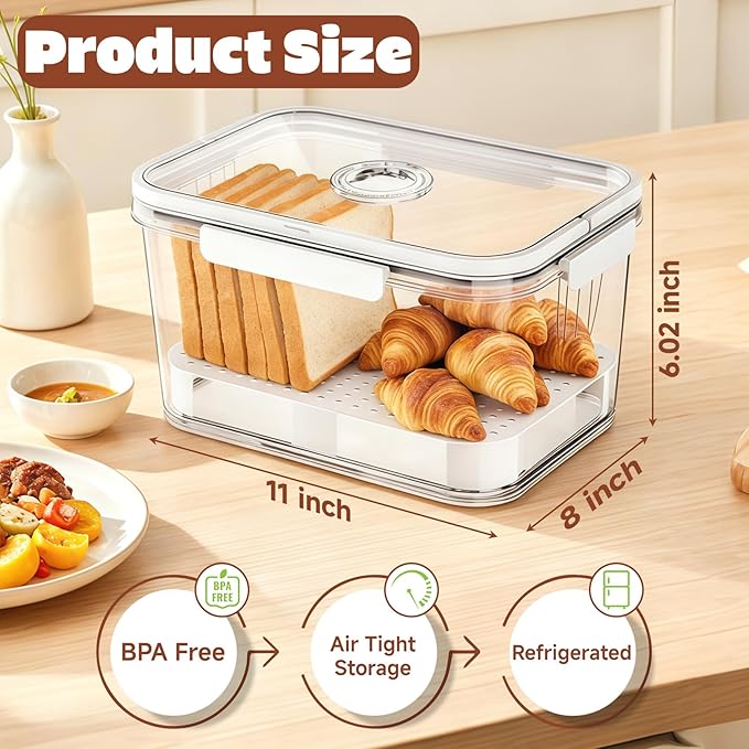 Bread Box for Kitchen Countertop | Airtight Bread Storage Container with New Upgrade Time Recording Lid – Bread Keeper for Homemade Bread, Donuts, Bagels, Toast, and Cookies