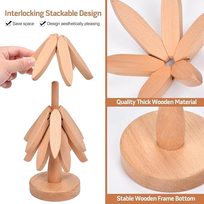 Walnut Vertical Tripod for Pot/Bowl/Teapot - 4 Tripods + 1 in Walnut, White