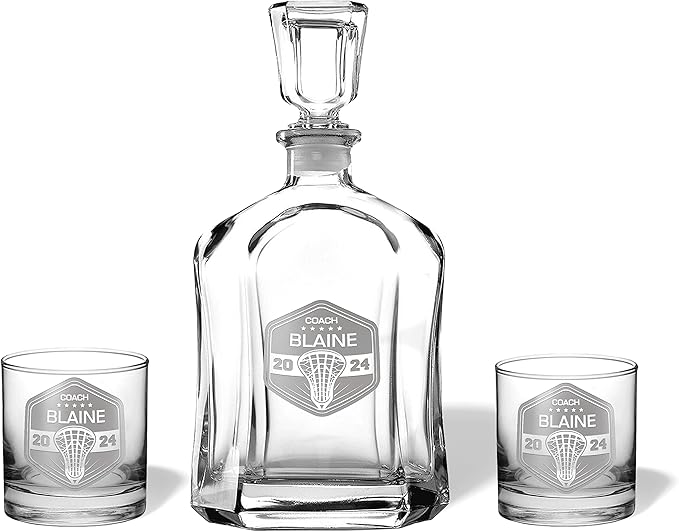 Personalized Lacrosse Coach gift - Coaches gift, Lacrosse, LAX, Lacrosse Coach, Beer glass, Coach gift, Lacrosse coach Gifts, Football Coach, Lax Coach (Lacrosse, Whiskey Decanter Set)
