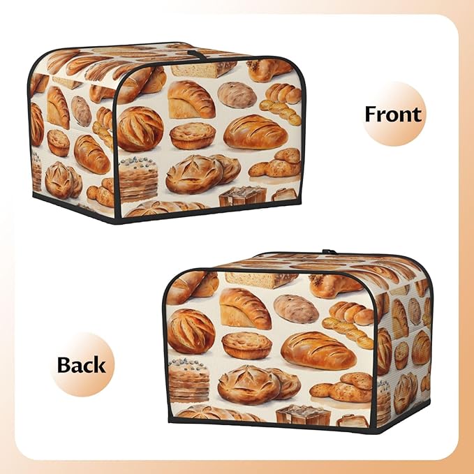 Bread Pattern 4 Slice Toaster Cover Wide Slot Dustproof Bread Maker Cover Fingerprint Bakeware Protection Kitchen Appliance Cover Toaster Bag