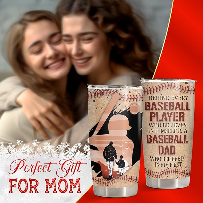 34HD Sport Gifts, Baseball Dad Tumbler with Lid 20 oz Stainless Steel, Behind Every Player Coffee Mug, Baseball Dad Birthday Gifts from Son Christmas Gift